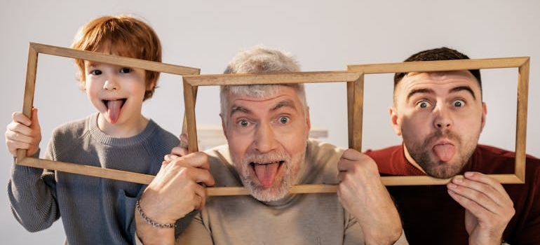 A family having fun with frames