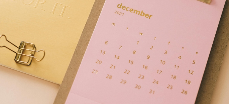 A calendar placed on a desk.