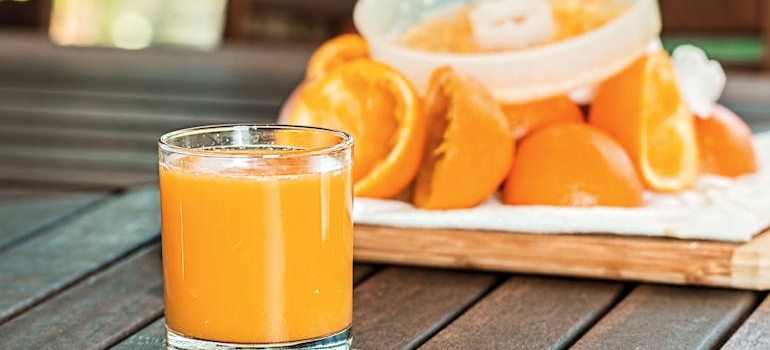A glass with fresh orange juice